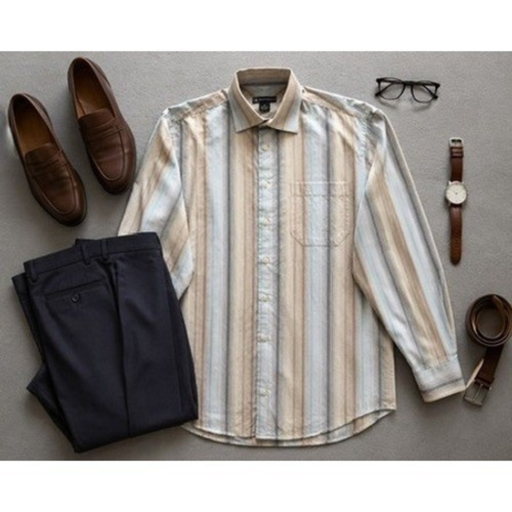 Bachrach Men's Striped Long Sleeve Button Down 100% Cotton Dress Shirt Size M